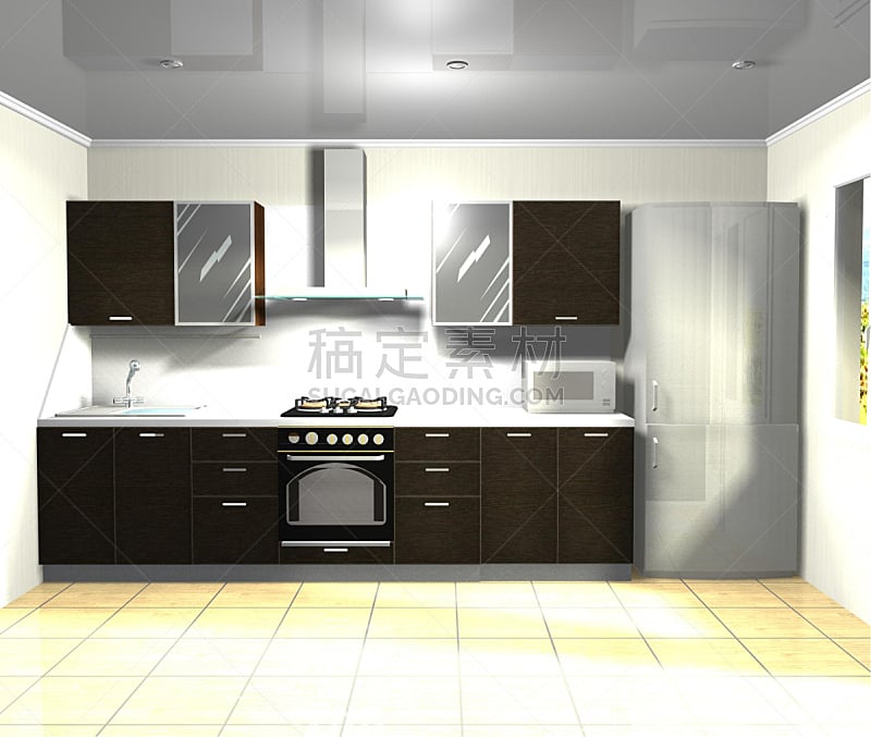 褐色,厨房,三维图形,极简构图,水平画幅,墙,无人,抽油烟机,玻璃,微波炉