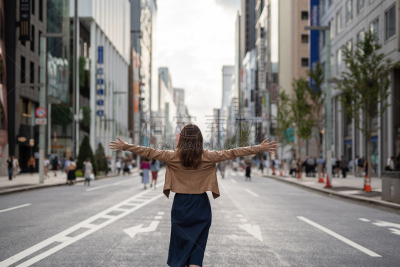 欢乐,女人,街道,手臂,开着的,仅日本人,30岁到34岁,东亚人,日本人
