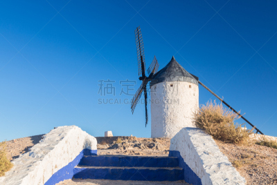 风车镇,风车,西班牙,卡斯蒂利亚-拉曼恰,纪念碑,水平画幅,山,无人,白色,拉曼恰
