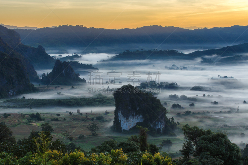 泰国,长春花属,国家公园,帕夭府,自然美,烟雾,天空,美,水平画幅,山