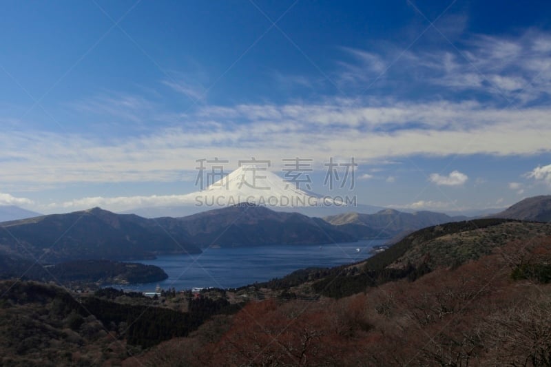 箱根园,芦之湖,山,富士山,箱根湿地植物园,富士箱根伊豆国立公园,观光船,天空,水平画幅,雪