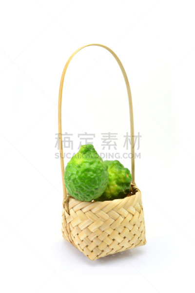 佛手柑,水果,白色背景,分离着色,泰国柠檬,垂直画幅,篮子,柠檬,粗糙的,清新
