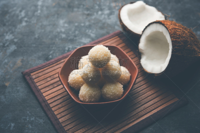 食品,印度小吃拉杜,椰子,甜食,印度,在上面,传统节日,选择对焦,上菜,奉承