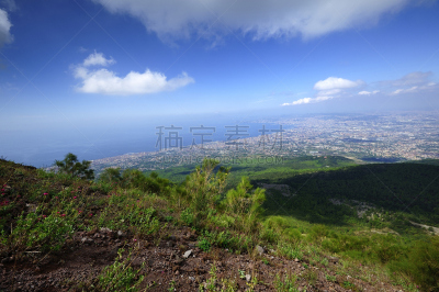 阿玛菲海岸,维苏威火山,水平画幅,山,无人,夏天,那不勒斯海湾,户外,云景,树林