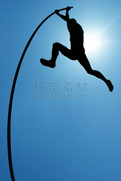 逆境,克服困难,概念,风险,新生活,撑杆跳,男子的田赛项目,垂直画幅,蓝色,努力