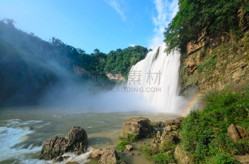 瀑布,自然美,贵阳,水,天空,水平画幅,苔藓,游泳池,纯净,热带雨林