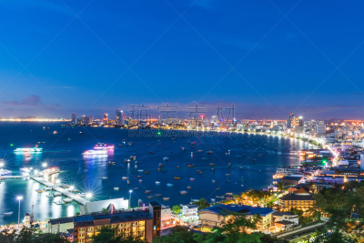 夜晚,泰国,芭堤雅,视角,城市沙滩,水,天空,美,度假胜地,水平画幅