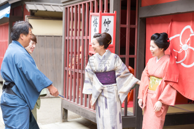便装和服,日本人,女人,巷,男人,簪子,红灯区,日本式短袜,木屐,和服腰带