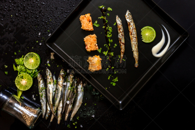 毛鳞鱼,酸橙,鱼类,奶油沙司,格子烤肉,水平画幅,奶油,生食,膳食,海产