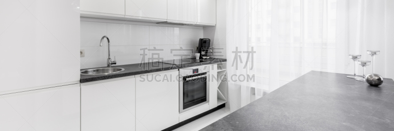 白色,花岗岩,灶台,厨房,新的,平视角,家庭生活,石材,家具,光