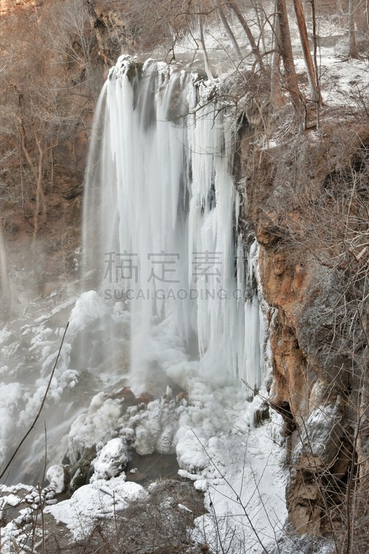 瀑布,冬天,佤族,无人,垂直画幅,图像,户外,美国,维吉尼亚,摄影