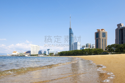 日本,福冈市,海滩,地形,九州,云,填海造地,春天,3到4个月,东亚