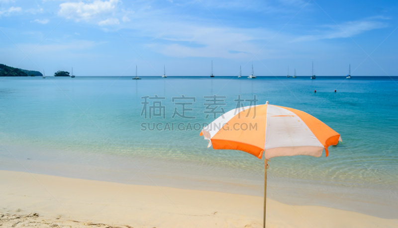 白昼,普吉岛,泰国,海滩遮阳伞,晴朗,水平画幅,沙子,蓝色,夏天,户外