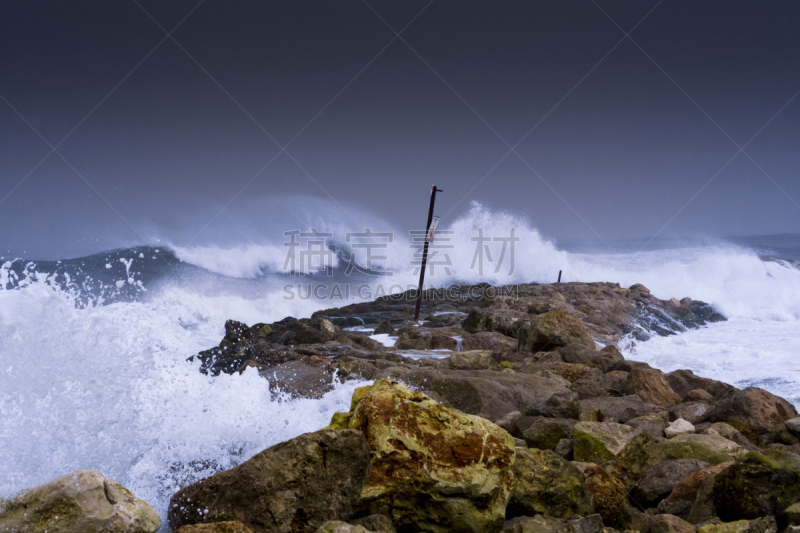 暴风雨,岩石,海洋,波浪,水,重的,气候,水平画幅,户外,非凡的