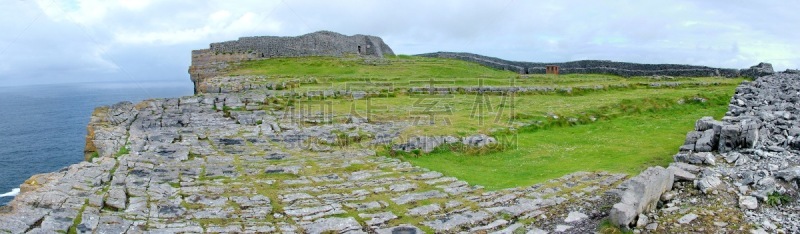 Panoramic of Dún Aonghasa the largest prehistoric stone fort on Inishmore, County Galway, Ireland.