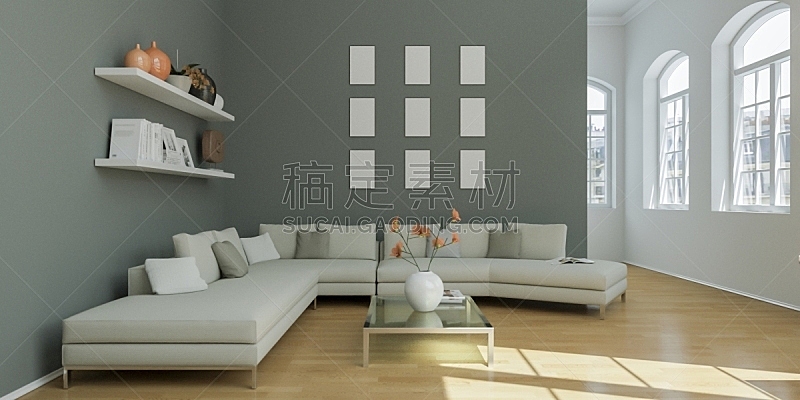灰色,现代,公寓,室内设计师,明亮,模板,沙发,装饰物,豪宅,窗户