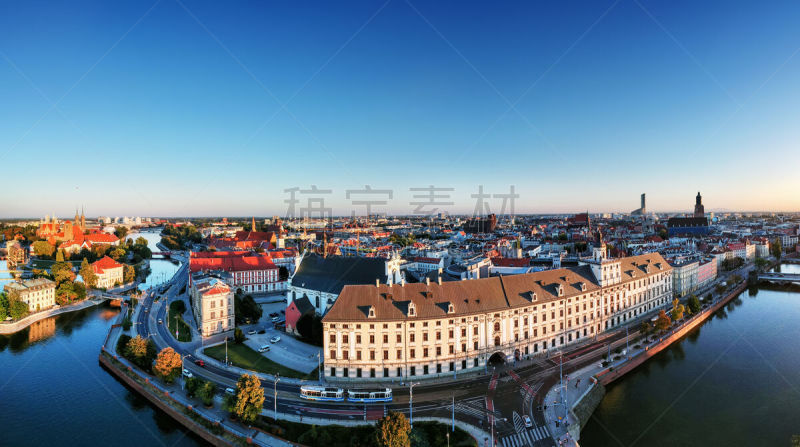 Wroclaw, Poland – September 12, 2018: Aerial photo on evening view of the University of Wroclaw, background view of the city center