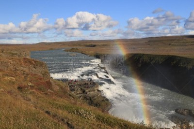黄金瀑布,黄金圈路线,seljalandsfoss waterfall,水平画幅,瀑布,无人,夏天,户外,石材,草