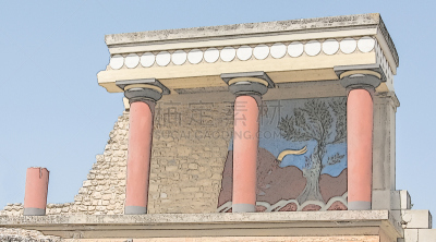 过去,希腊,宫殿,城市,岛,克里特岛,考古学,轮廓线画,克诺塞斯,模仿