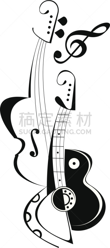 乐器,矢量,合成图像,吉他,弦乐器,无人,抽象,小提琴,背景分离,轮廓