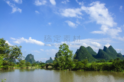 喀斯特,山,风景,玉龙雪山,遇龙河,阳朔,云南省,桂林,天空,水平画幅