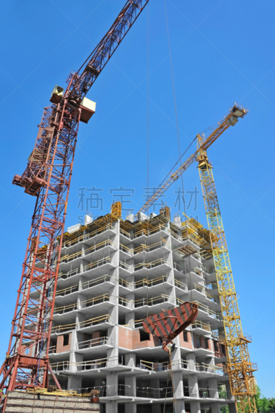 起重机,建筑工地,摩天大楼,垂直画幅,天空,新的,建筑设备,建筑材料,金属,居住区