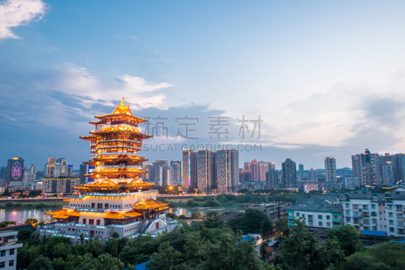 绵阳,四川省,建筑,塔,远古的,拍摄场景,旅游目的地,水平画幅,无人,早晨