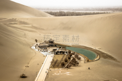 敦煌,湖,中国,月亮,掸邦,新月形,沙漠绿洲,戈壁滩,甘肃省,丝绸之路
