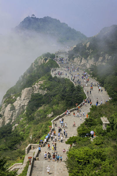 山东省,世界遗产,泰山,中国,泰安,亚洲,山,垂直画幅,天空,留白