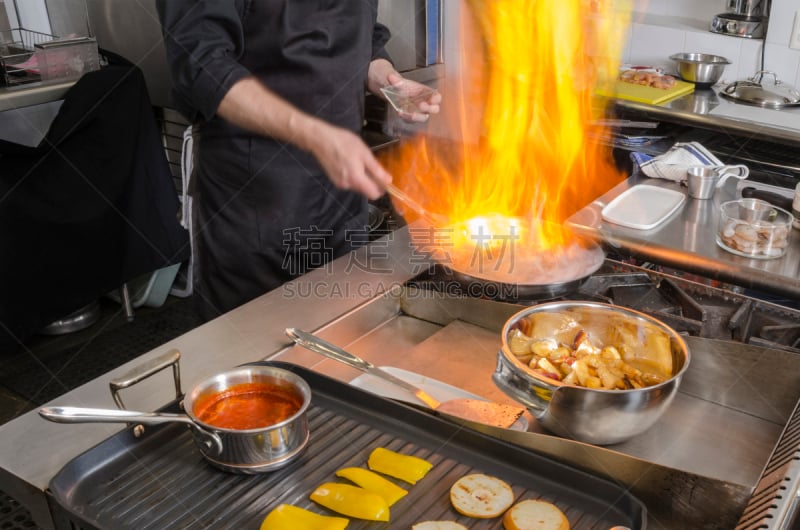 锅,烧菜（法式烹调）,炒菜锅,商业厨房,火炉,格子烤肉,水平画幅,灯笼椒,配方,煎锅