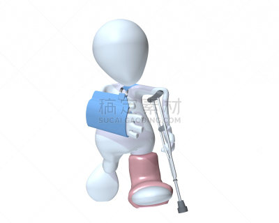 臂吊带,拐杖,三维图形,衣服,运曲小管,男人,脚撑,空头支票,身体受伤,悲痛