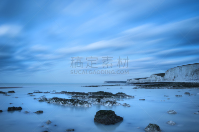 水平画幅,海滩,黎明,岩石,长时间曝光,贝林盖普,南丘,水,天空,云