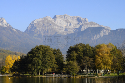 湖,山,安锡,法国,水平画幅,高视角,无人,蓝色,户外,张伯伦
