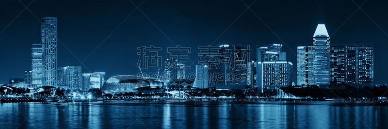 新加坡,城市天际线,滨海湾 ,水平画幅,建筑,夜晚,无人,全景,黄昏,户外