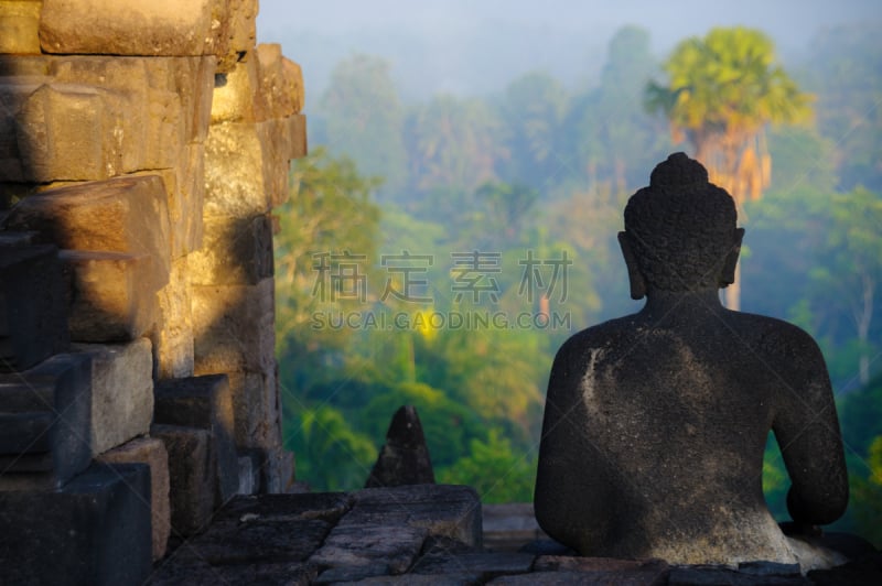 爪哇,黎明,婆罗浮屠佛塔遗址,世界遗产,印度尼西亚,旅游目的地,水平画幅,建筑,无人,日惹特区