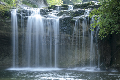 瀑布,汝拉,法国,水,水平画幅,无人,夏天,户外,自然公园,山