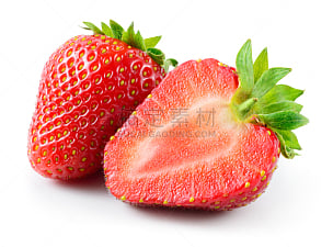 白色背景,草莓,分离着色,素食,矢状,横截面,部分,清新,一个物体,背景分离