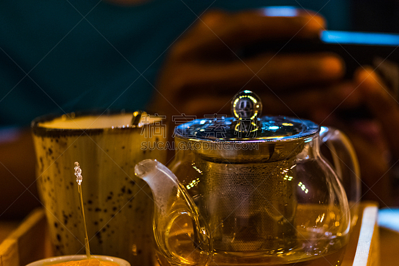 茶,杯,木制,盘子,茶壶,饮料,热,清新,花盆,玻璃杯