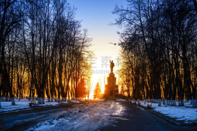 列宁,纪念碑,长椅,黄昏,雪,公园,巷,公园长椅,色彩鲜艳,著名景点