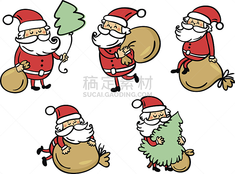 圣诞老人,可爱的,欢乐,绘画插图,圣诞树,乐趣,乱画,礼物,圣诞礼物,符号