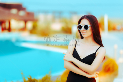夏天,太阳镜,游泳池,时尚,黑色,女孩,浴疗法,光线疗法,维生素d,泳衣