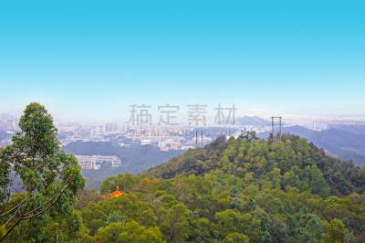 江门,广东省,山,全景,天空,早晨,夏天,烟,顶部,都市风景