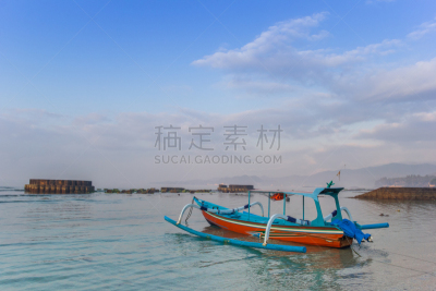 传统,海岸线,展地达萨,巴厘岛,渔船,船,水湾,户外,天空,印度尼西亚