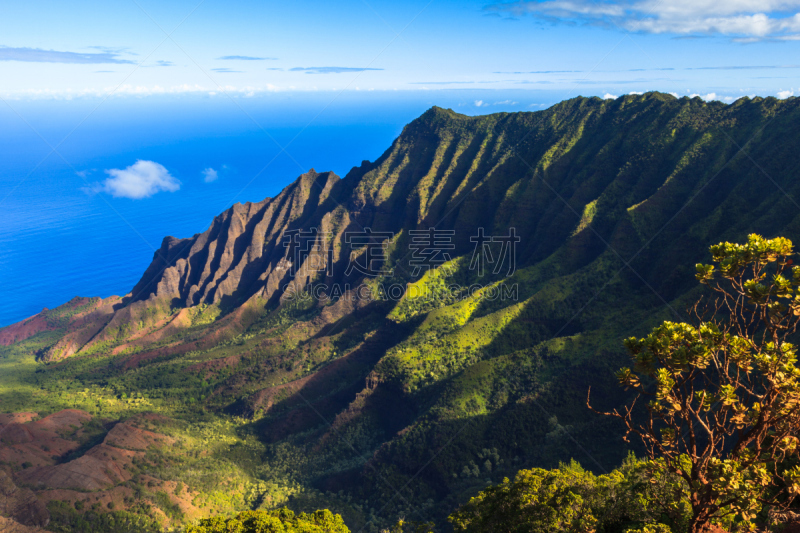 纳柏里海岸,不列颠哥伦比亚山脉,卡拉劳山谷,纳帕里海岸州立公园,谷边,考艾岛,水,褐色,沟壑,水平画幅