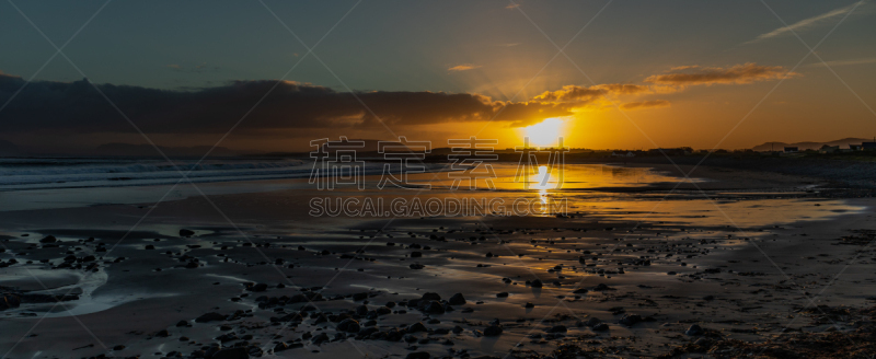 黎明,海滩,自然,斯莱戈,橙色,全景,图像,海洋,无人,海岸线