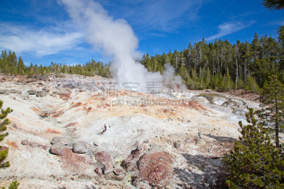 诺里斯间歇泉盆地,蓝宝石池,火山喷口,间歇泉,黄石公园,怀俄明,温泉,公园,美国西部,水平画幅