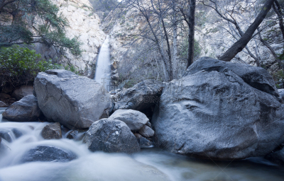 圣乐博山脉,水,水平画幅,瀑布,无人,洛杉矶县,活力,冬天,山,国内著名景点