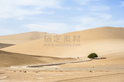 沙漠,小路,敦煌,甘肃省,自然,天空,水平画幅,地形,山,沙子