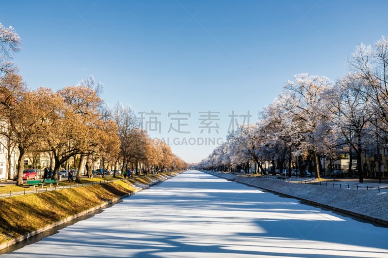 慕尼黑,古城,寒冷,建筑物门,雪,公园,巴洛克风格,著名景点,运河,户外