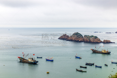 海洋,养鱼场,舟山,拖捞船,渔船,天空,宁静,水平画幅,无人,户外